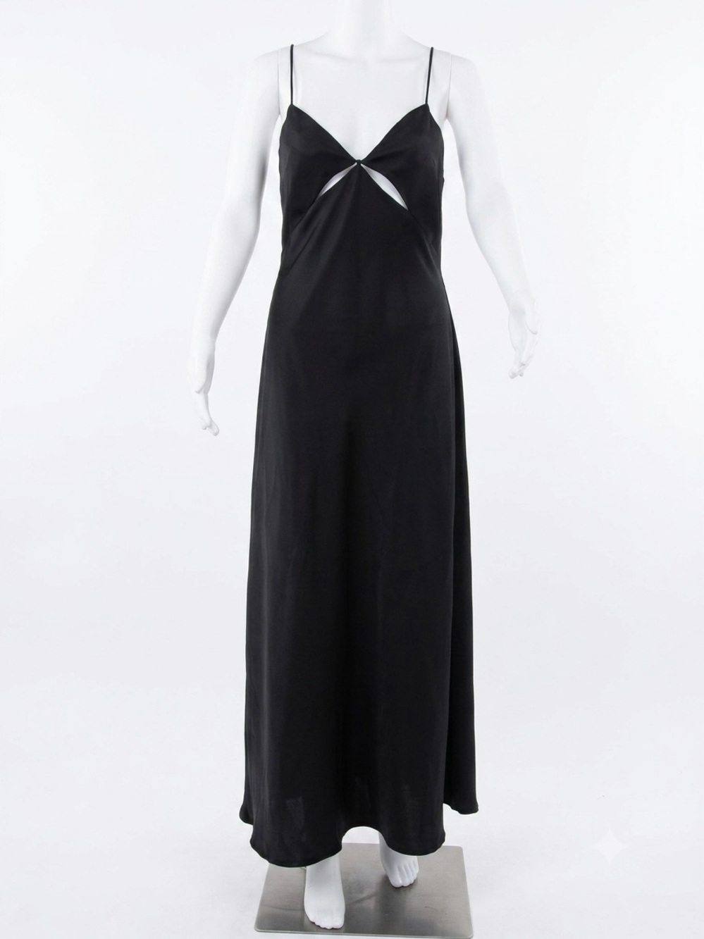 Fiestar Black Satin Cutout Midi Slip Dress Backless Cross Straps Slit Size M/L